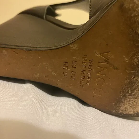 Vince Katia Black Women's Wedge Pump Heels Shoes Leather - Picture 8 of 8